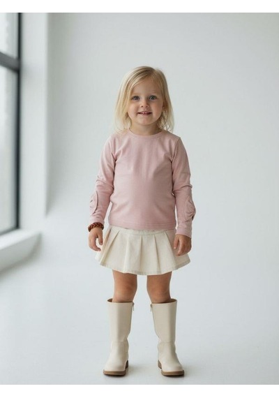 Zekids Kız Çocuk Uzun Kollu Fiyonk Detaylı Bluz-16936 Pudra