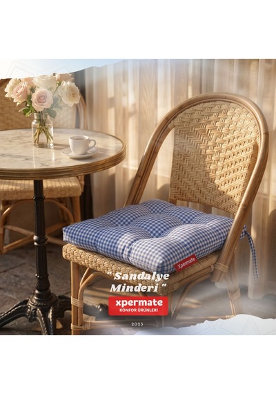 Pötikareli Sandalye Minderi 40x40 Pofidik Piknik Minderi Mavi