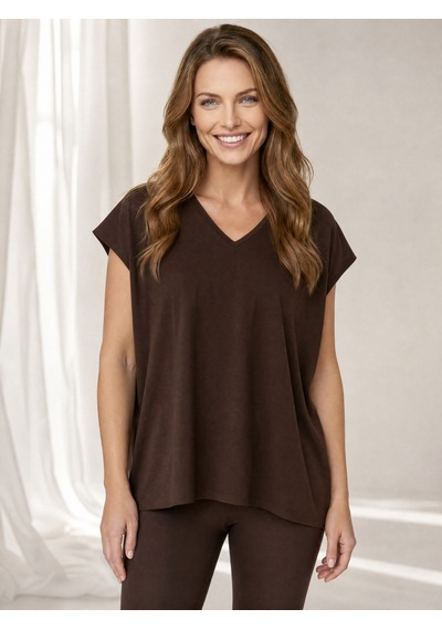 Nealirsanall.com Kadın V Yaka Düşük Omuz Salaş / Oversize Penye Tunik T-shirt Haki Yeşil