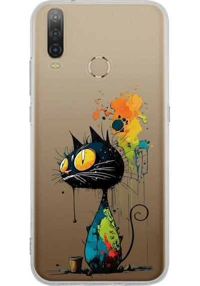 General Mobile Gm 10 İle Uyumlu Splash Kedi Tasarımlı Şeffaf Silikon Kılıf 051e