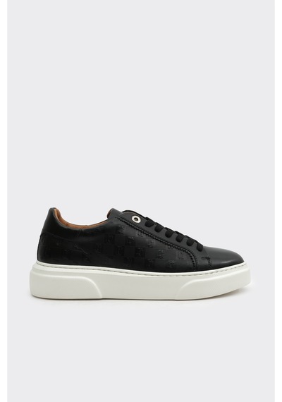 Derinet Hakiki Deri Desenli Kadın Sneaker Siyah Beyaz Siyah Beyaz