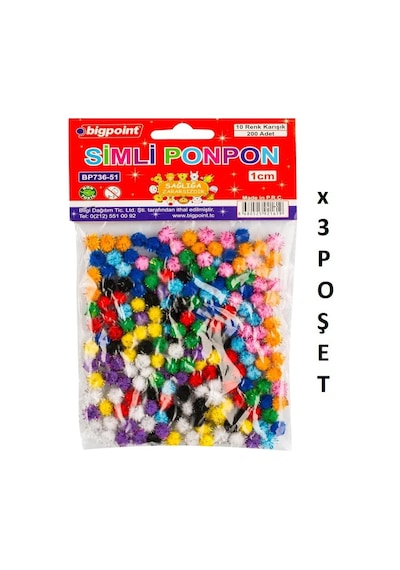 Bigpoint Ponpon Simli 1 Cm 10 Renk / 200'lü Poşet X 3 Poşet