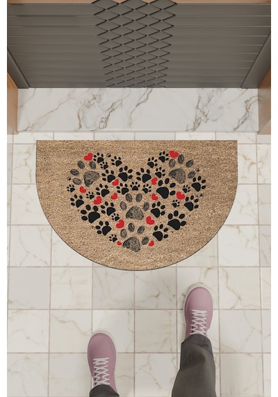 Rugmood Modern Dijital Paspas Kahverengi Kalp Ve Patiler - Kapı Önü Paspası
