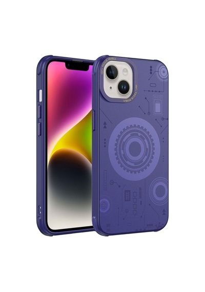 Apple Uyumlu iPhone 14 Plus Kılıf Zore Wireless Şarj Özellikli Desenli Hot Kapak Derin Mor