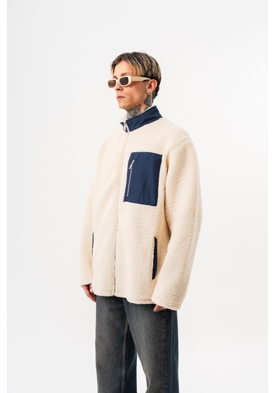 Respire Erkek Zip Oversize Teddy Ceket Ekru
