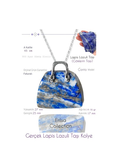 Erilsa Sertifikalı Çanta Model Lapis Lazuli Taşı Kolye Çok Renkli