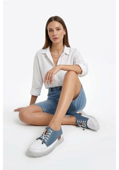 Diğer Kadın Mavi Bağcıklı Hakiki Deri Sneaker Ddza80742321 mavi
