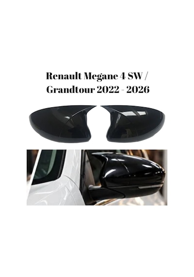 Renault Reno Megane 4 Sw Station Wagon Grandtour 2016 - 2026 Uyumlu Yarasa Batman Ayna Kapağı Takımı Parlak Siyah