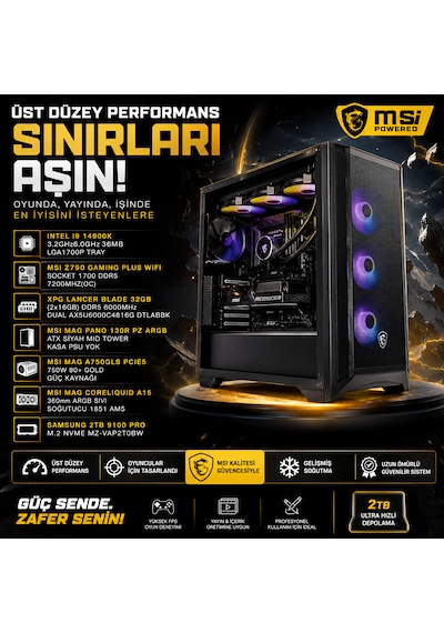 MSI Destroy Titan i9-14900K 32 GB 2 TB SSD Free Dos Masaüstü Oyuncu Bilgisayarı