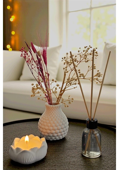 Dekoratif Bubble Vazo Kokulu Lotus Mum Ve Oda Kokusu 3lü Set Bitki Dahil Değildir Beyaz