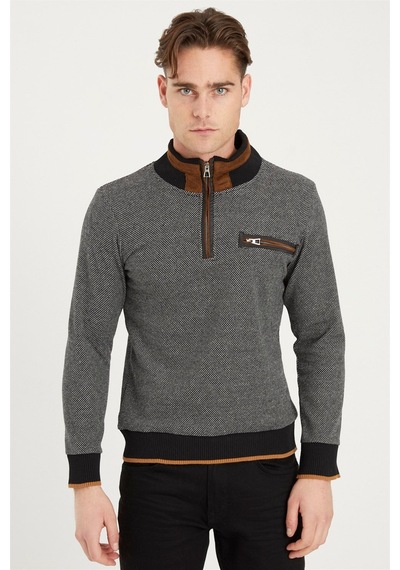 1039 Dewberry Erkek Sweatshırt-siyah-beyaz Siyah-beyaz