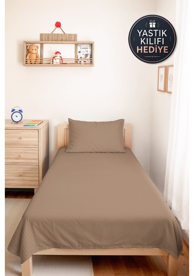 Vizon Kapitone Tek Kişilik Pike Takımı - Minimal Geometrik Bej 160x220 Cm Mevsimlik Yatak Örtüsü Sarı