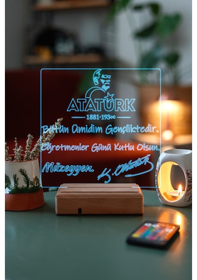 Öğretmenler Günü Atatürk 16 Renk Kumandalı 3d Gece Lambası