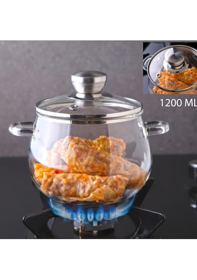 Borosilikat Cam Tencere 1200ml Isıya Dayanıklı 3624
