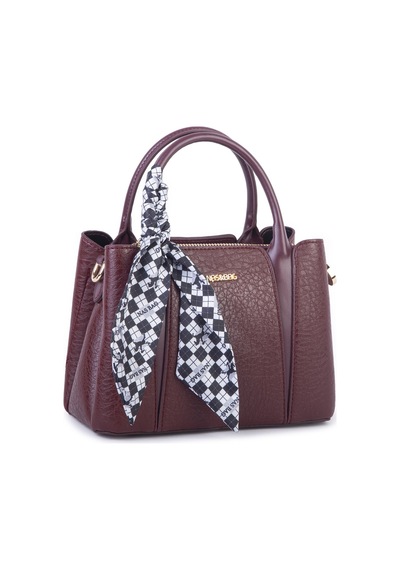 Nas Bag Şık Fularlı Mini El Ve Omuz Çantası Bordo Victoria