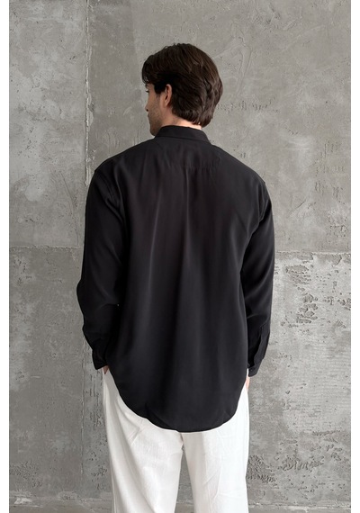 Erkek Oversize Modal Gömlek Black