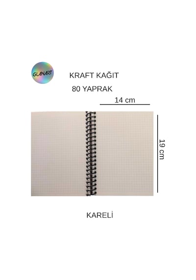 Spiralli 80 Yaprak Kareli Küçük Boy Sert Kapak Not Defteri Kraft Kağıt 14x19 Cm