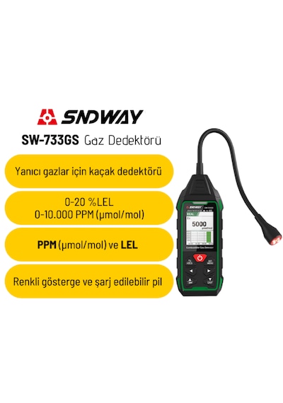 Sndway Sw-733gs Hassas Yanıcı Gaz Dedektörü Ppm Ve Lel Ölçer