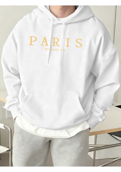 Startmore Startmoreparis Romantik Şehir Baskılı Erkek Rahat Günlük Sweatshirtler Spor Yumuşak Kapüşonlu Üstler S Beyaz