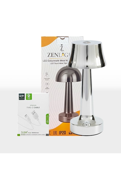 Zenlight Metal Dokunmatik Şarjlı Masa Lambası Gümüş