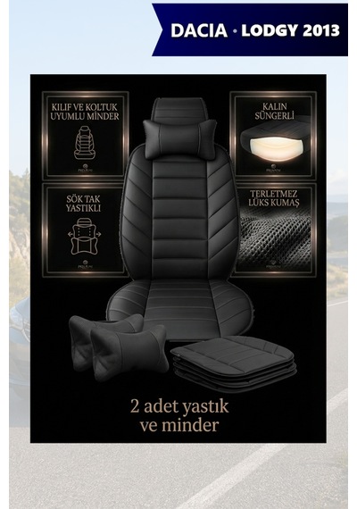 Dacia Lodgy 2013 Uyumlu Siyah Renk Premium Lüks 2 Adet Minder Ve Yastık