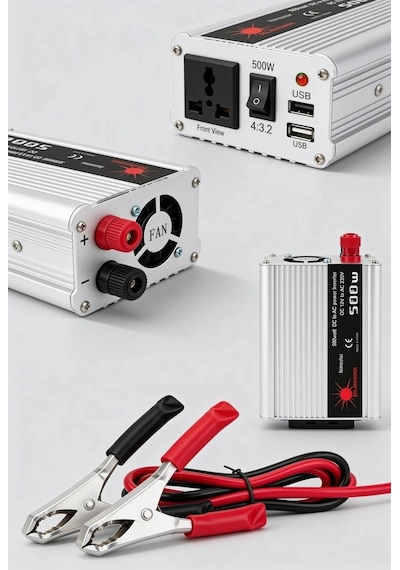 Araç Ve Karavan İçin 500w 12v Dc 220v Ac Usb Çıkışlı Fanlı İnverter Akü Güç Dönüştürücü