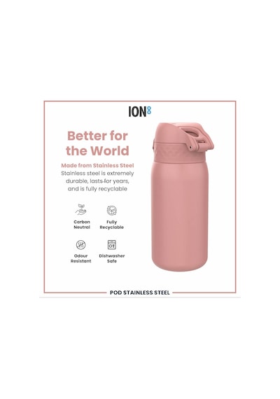 Ion8 - Paslanmaz Çelik Çocuk Suluk - Gül Kurusu - 400 Ml - Sızdırmaz Pembe