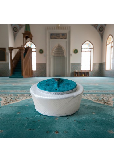 Fabrikam06 Turkuaz Sultan Modeli Beyaz Saten Sarık İmam Sarığı Cami Sarığı S145 57cm Turkuaz Sultan