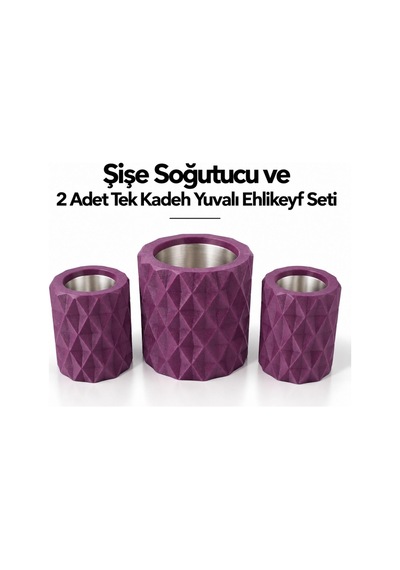 Mor Elmas Desenli Şişe Soğutucu Ve 2 Adet Ehlikeyf Seti