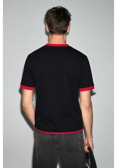 Grımelange Empa Erkek %100 Organik Pamuklu Kontrast Yakalı Dünya Kupasına Özel Baskılı Siyah T-shirt
