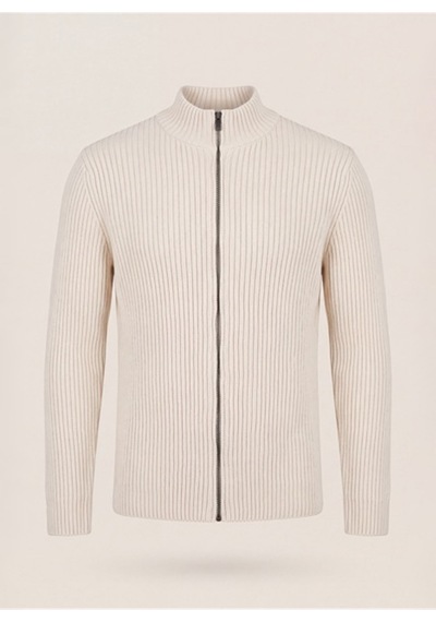 Dkny Dkfw26086-101 Ribbed Full Sweater Kırık Beyaz Erkek Bisiklet Yaka Fitilli Desenli Triko Kazak