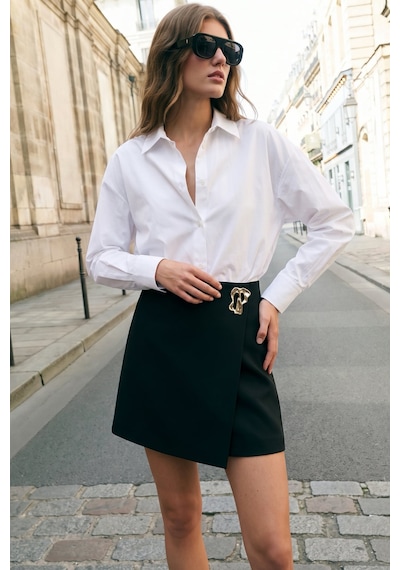 Sateen Şort Etek - Siyah-137790