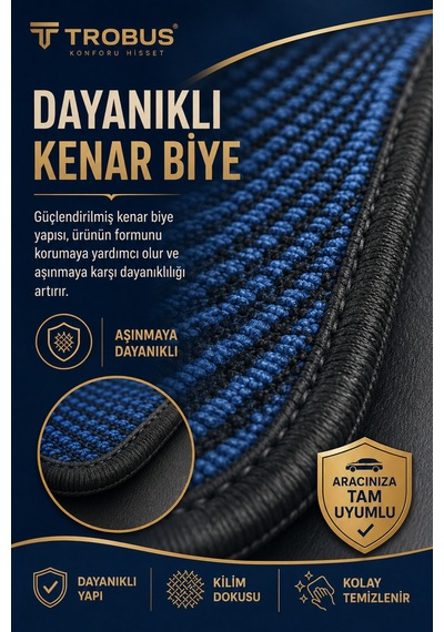 Hyundai Elantra 2016-2020 Üniversal Örme 3 Parça Minder Terletmez Kaymaz Taban Siyah Mavi