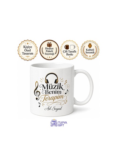 Music Is My Therapy Temalı Müzik Terapimdir Kupa Bardak Hediye Beyaz / Çok Renkli