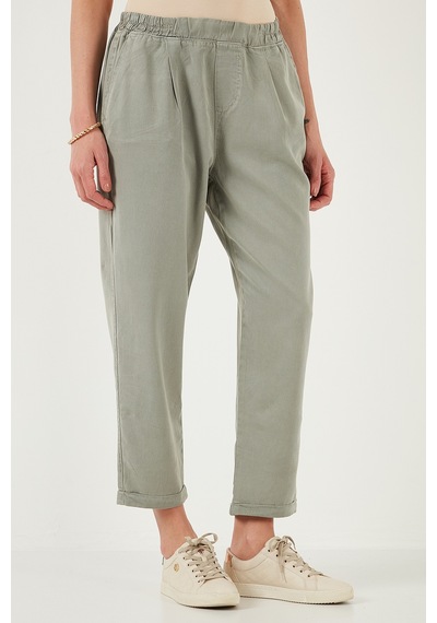 Lela Slim Fit Normal Bel Boru Paça Bayan Pantolon 668Yp5372 Açık Haki