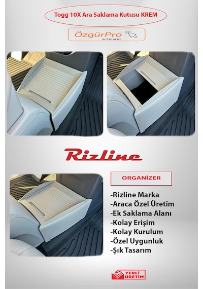 Rizline Tog T10x Organizer Ön Konsol Ara Saklama Kutusu Krem Birebir Uyumlu