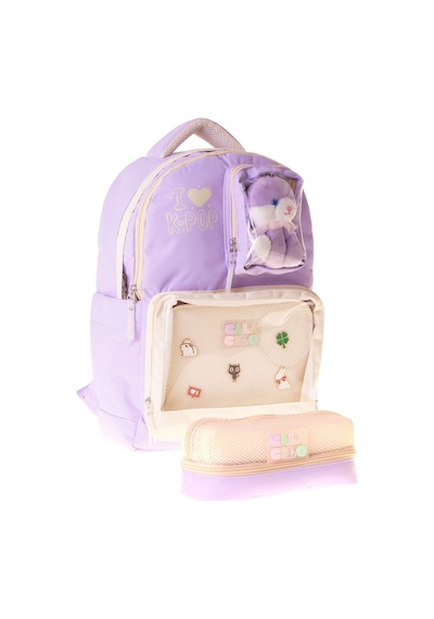 Calacilo K Pop Lilac Kız Çocuk K-pop Lilac Peluş Ayı Aksesuarlı Okul Sırt Çantası Ve Kalemlik Seti - Setcc-c4104c Lila