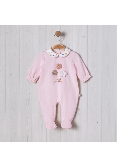 Lamato Baby Örme Çiçek Aksesuarlı Kız Bebe Tulum Pembe