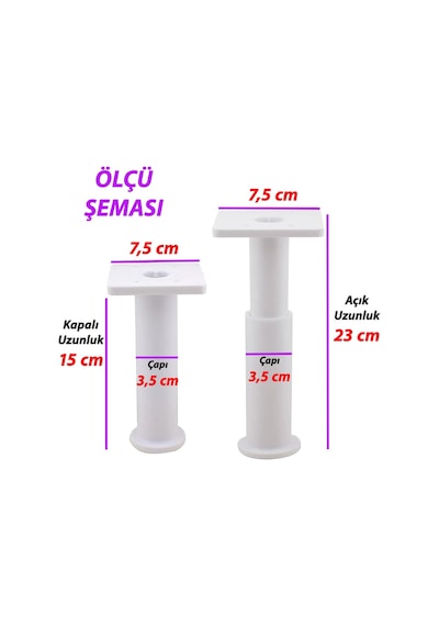 2 Adet Modül Ayarlanabilir Destek Ayağı 15 X 23 Cm Beyaz Ayak Mobilya Kanepe Baza Koltuk Ünite Ayakları