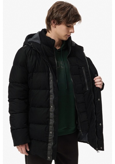 Lacoste Down Fill Mens Jacket Sabit Kapüşonlu Kaz Tüyü Erkek Fitilli Mont Siyah