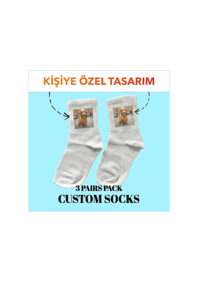 Elf Reklam Kişiye Özel Baskılı Çorap Beyaz