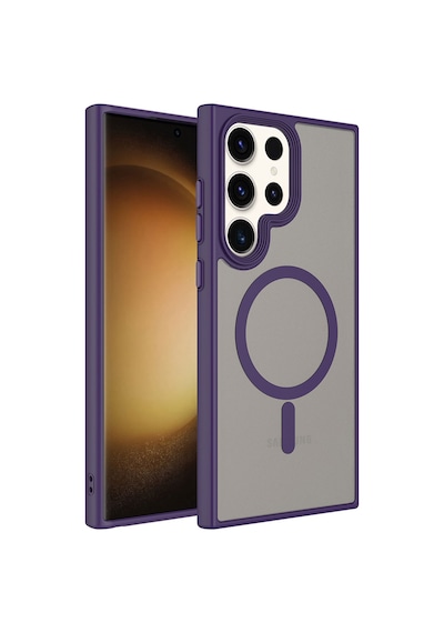 Techaks Galaxy Uyumlu S23 Ultra Kılıf Mat Arka Yüzey Wireless Şarj Özellikli Tchs Flet M-safe Kapak - Lacivert Lacivert
