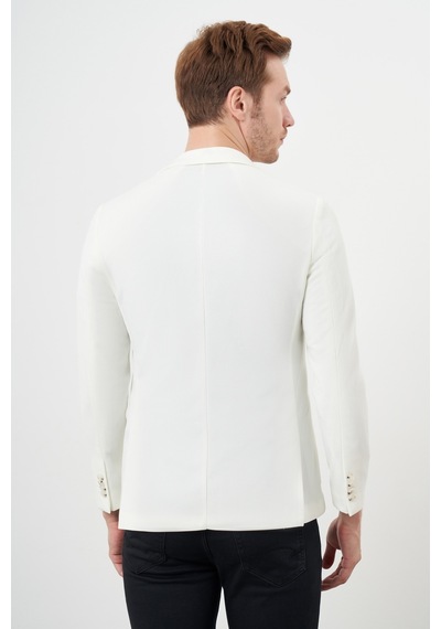 Morven Erkek Beyaz Örme Slim Fit Torba Cep Mono Yaka Spor Ceket Beyaz