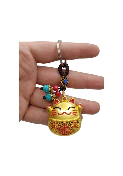 Maneki Neko Pirinç Anahtarlık Sevimli Şişman Feng Shui Şans Noprnc03 Gümüş