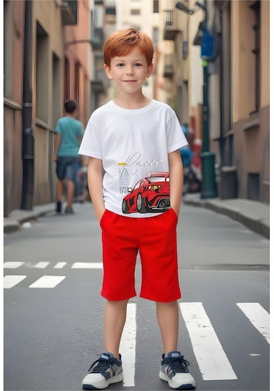 Fyk Kids Erkek Çocuk Racer F/38 Baskılı Alt-üst Takım Kırmızı
