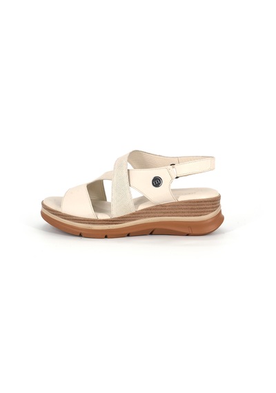 Mammamia D26ys-5380 Kadın Hakiki Deri Günlük Comfort Sandalet Krem