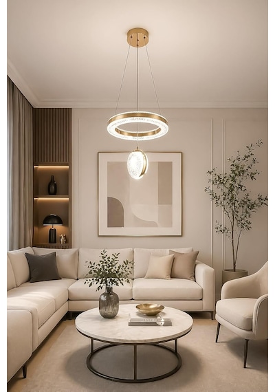 İnci Gold Modern Tasarım Sarkıt Led Avize 3 Renk Işık Kristal Görünüm Oturma Odası Yemek Odası Salon Yatak Oda Diğer