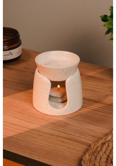 Love Bundles Beyaz Özel Tasarım Seramik El Yapımı Buhurdanlık Mumluk Dekoratif 1 Adet Tealight Mum Ile Krem