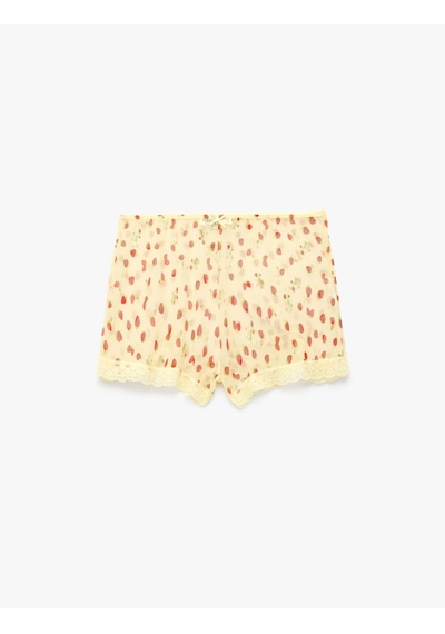 Koton Dantel Detaylı Desenli Rahat Kesim Şort Pijama Altı Ekru Desenli 6slk80046mk