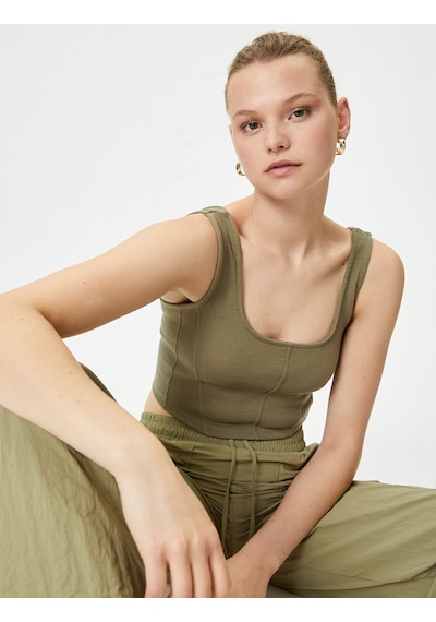 Koton Crop Atlet U Yaka Askılı Haki 4sak10015ek 4SAK10015EK871